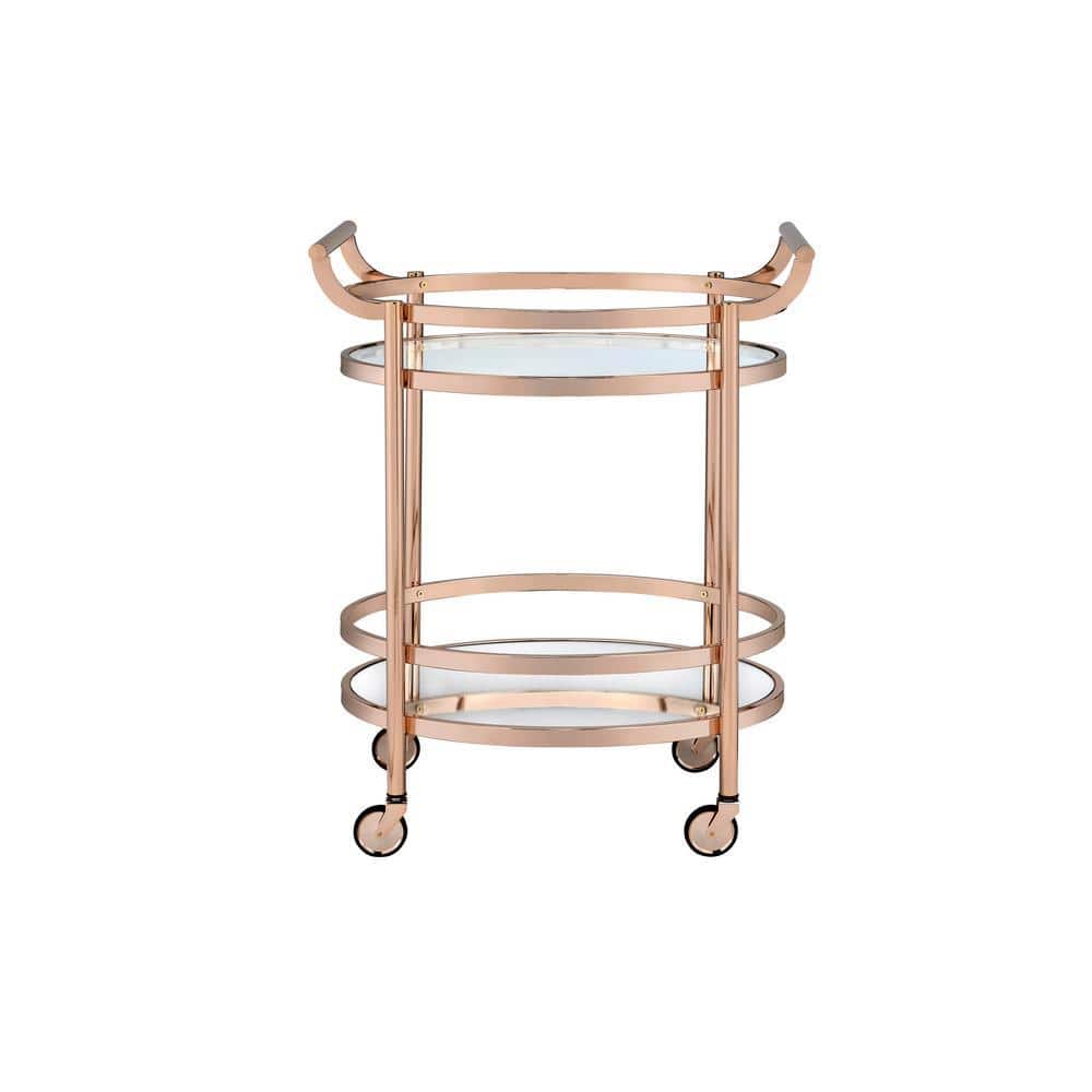 Gold Metal Serving Cart with 4-Wheels and Glass Shelf