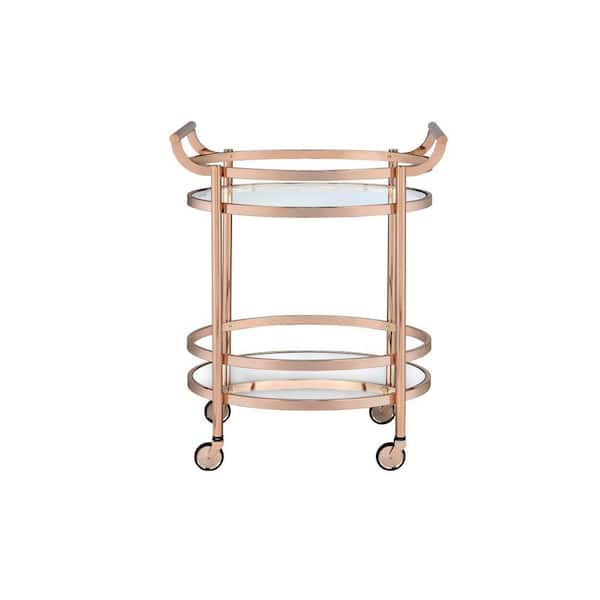 Unbranded Gold Metal Serving Cart with 4-Wheels and Glass Shelf