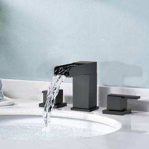 8 in. Widespread Double Handles Bathroom Faucet with Waterfall Spout in Matte Black
