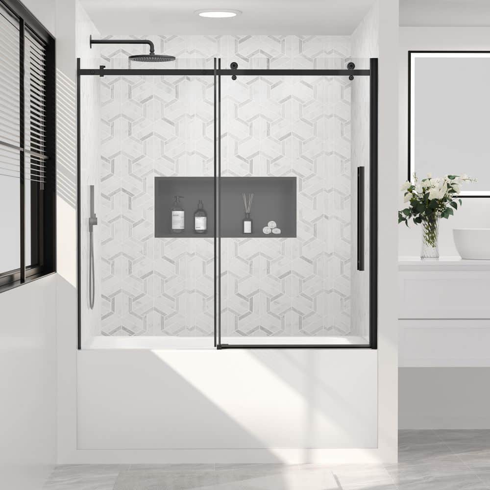 56-60 in. W x 60 in. H Single Reversible Sliding Frameless Shower Door in Chrome with Nano-Coated Tempered Glass price history on PriceWatchPro