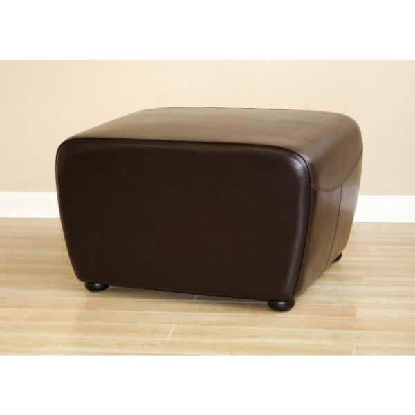 Dark Brown Leather Rounded Cocktail Ottoman