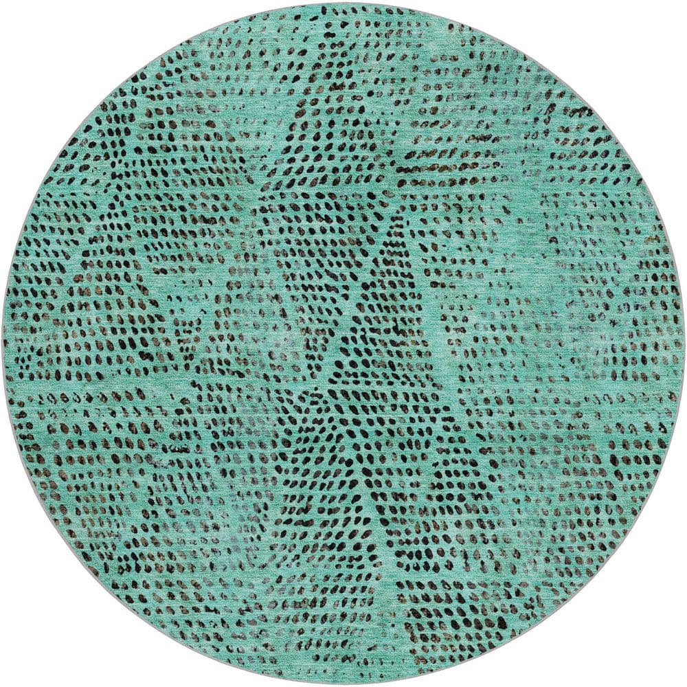 Dream Shag Premium Machine Washable Abstract ADS591 Teal 8 ft. x 8 ft. Round Rug price history on PriceWatchPro