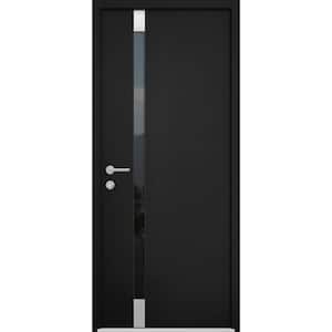 32 in. x 80 in. Right-Hand/Inswing Tinted Glass Black Enamel Steel Prehung Front Door with Hardware