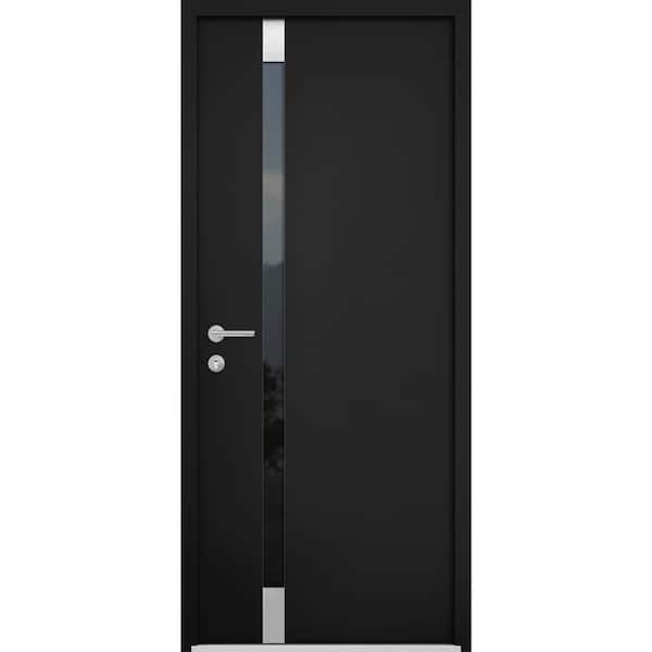 VDOMDOORS 32 in. x 80 in. Right-Hand/Inswing Tinted Glass Black Enamel Steel Prehung Front Door with Hardware
