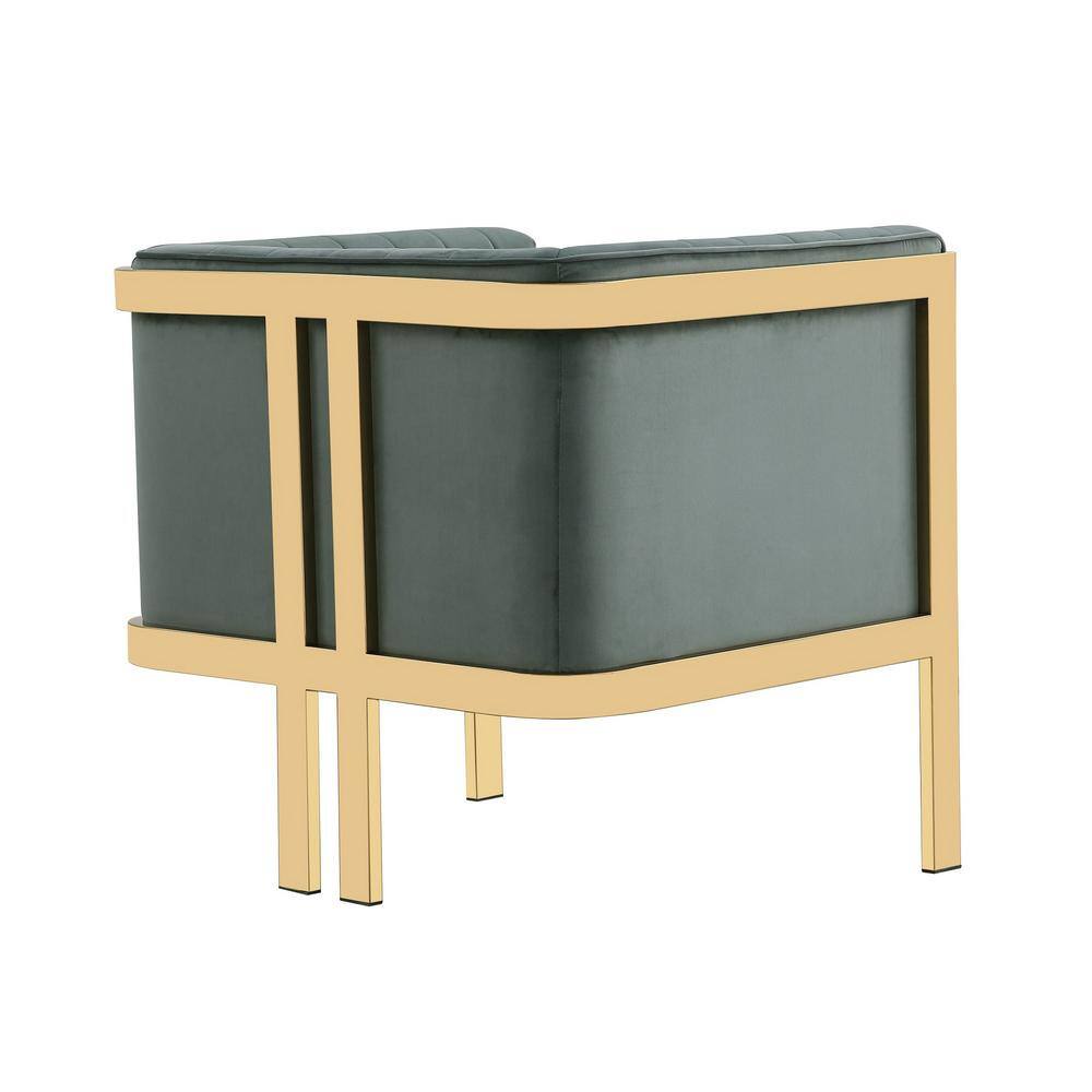 Set of 2 Gray Velvet Barrel Accent Chairs with Metal Frame
