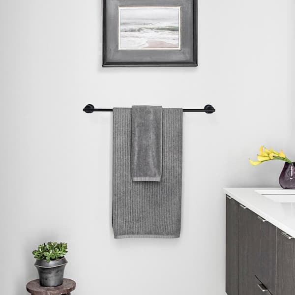 Stainless Steel Round 24 in. Towel Bar Bath Hardware Accessory with Concealed Mounting Hardware in Matte Black