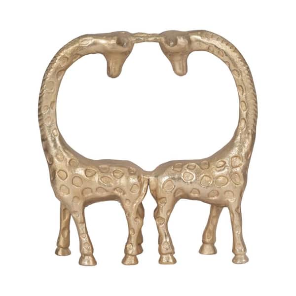 Liv & Skye Gold 9 in. x 10 in. Metal Novelty Textured Couple Girraffe Figurine
