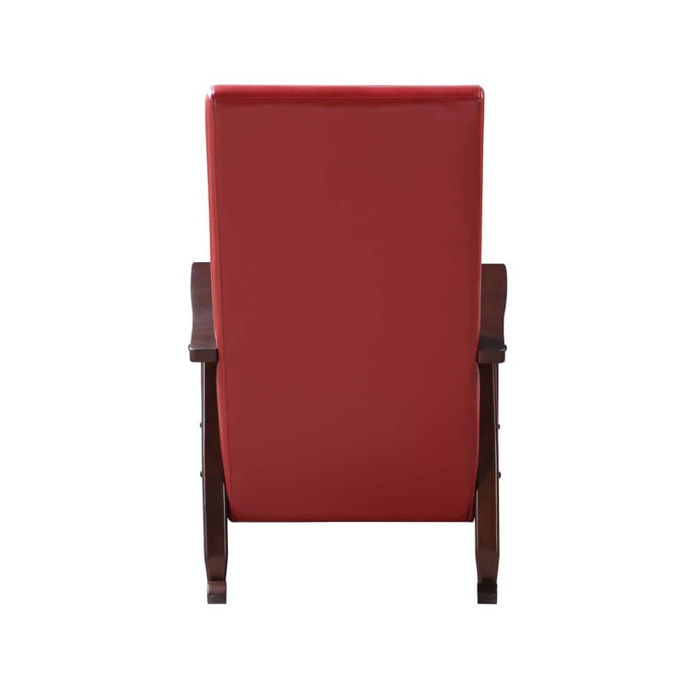 Luxurious Espresso and Red PU Mid-Century Rocking Chair
