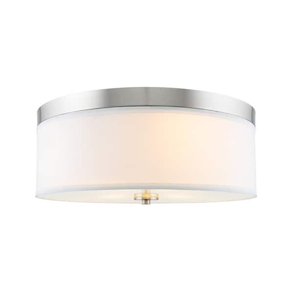 Kira Home Walker 15 in. 40-Watt 3-Light Brushed Nickel Modern Flush Mount with White Shade