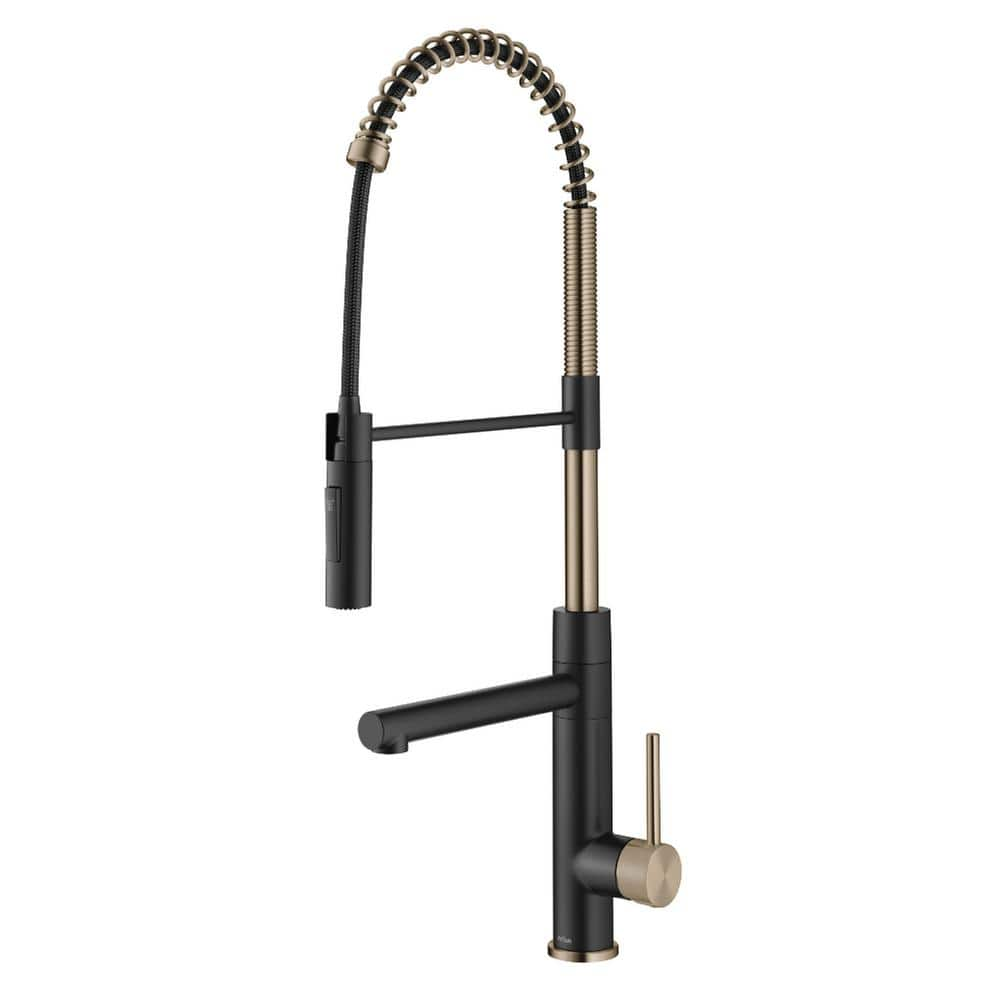 Kraus Artec Pro Commercial Style Pull-Down Single Handle Kitchen Faucet with Pot Filler in Spot Free Antique Champagne Bronze / Matte Black