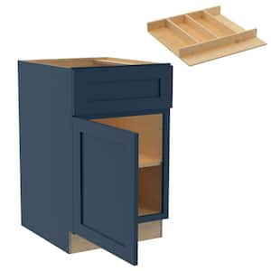 Newport 21 in. W x 24 in. D x 34.5 in. H Blue Painted Plywood Shaker Assembled Base Kitchen Cabinet Left UT Tray