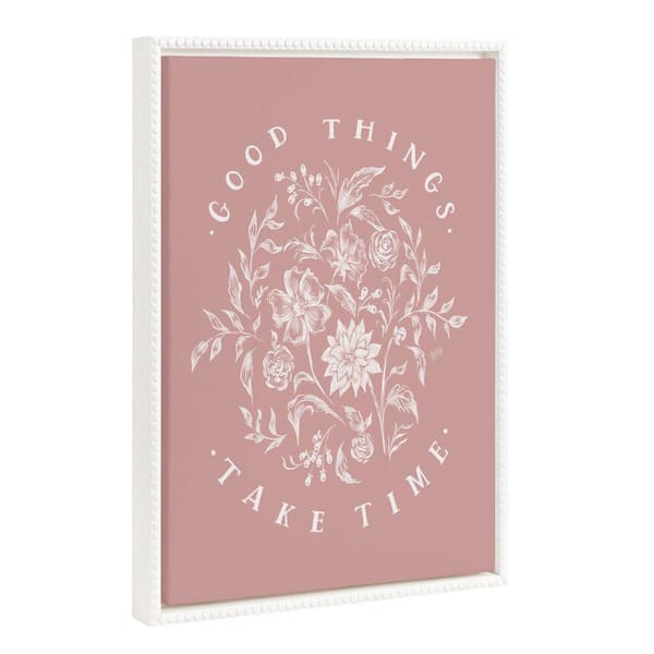 Kate and Laurel Modern Pink Floral Quote Framed Canvas Wall Art 1-Piece White Framed Canvas Art Print, 18 in. x 24 in.