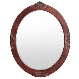 Winslow 30 in. W x 38 in. H Round Wood Framed Wall Bathroom Vanity Mirror in cherry