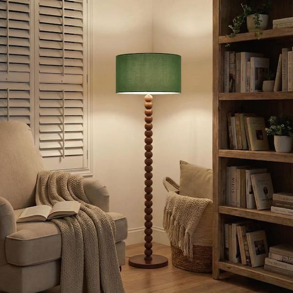 Keazile 61 in. Green Linen Shade Standard Floor Lamp with Walnut