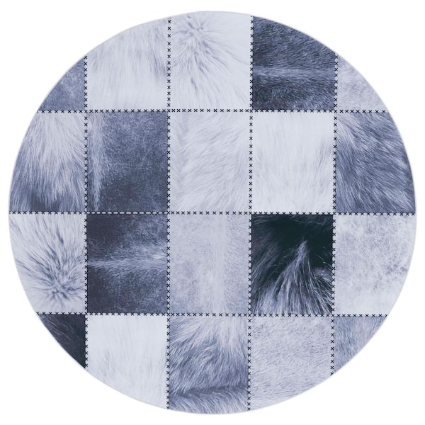 SAFAVIEH Faux Hide Light Gray/Gray 6 ft. x 6 ft. Machine Washable Plaid Solid Color Round Area Rug