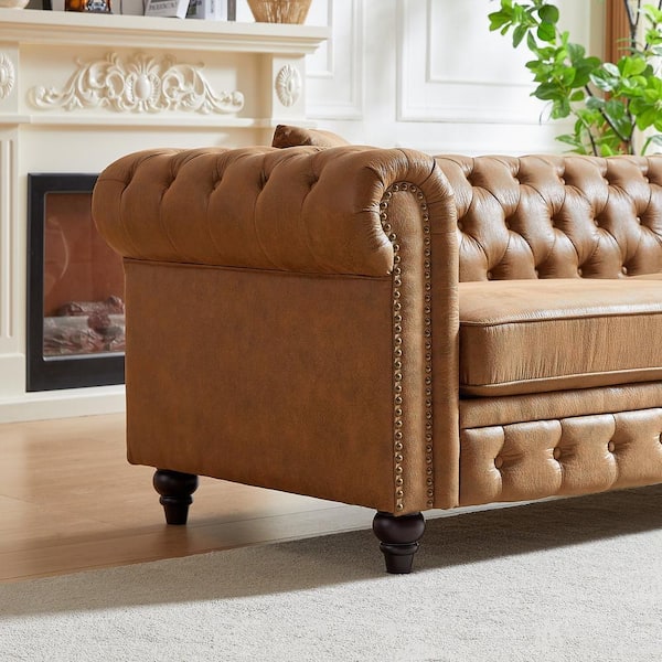 Z-joyee 85.5 in Wide Rolled Arm Faux Leather Rectangle Modern