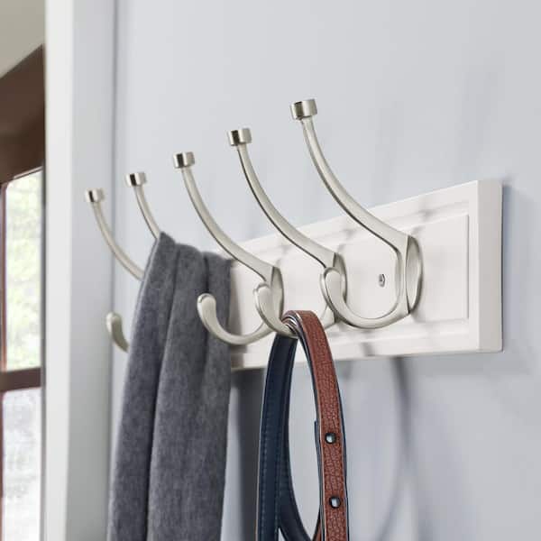 Home Decorators Collection 27 in. White Hook Rack with 5 Satin