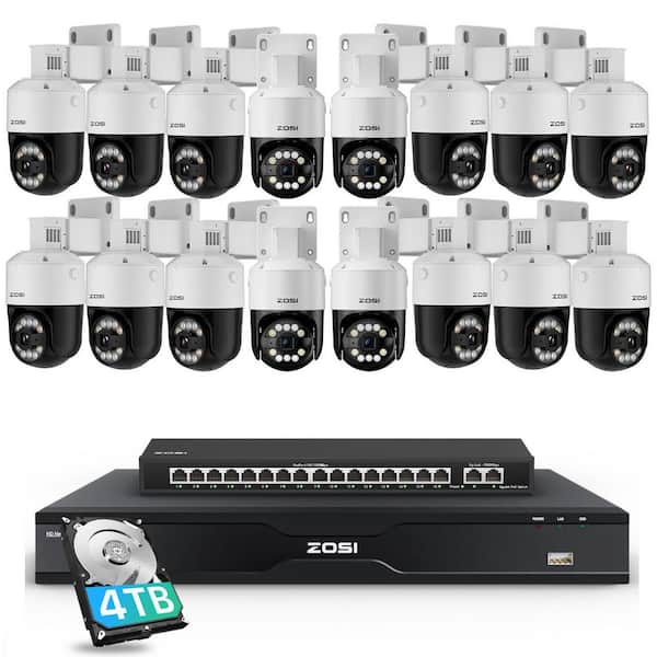 4K UHD 32-Channel 4TB POE NVR Home Security System with 16 Wired 8MP Outdoor 360° Pan Tilt Surveillance Camera