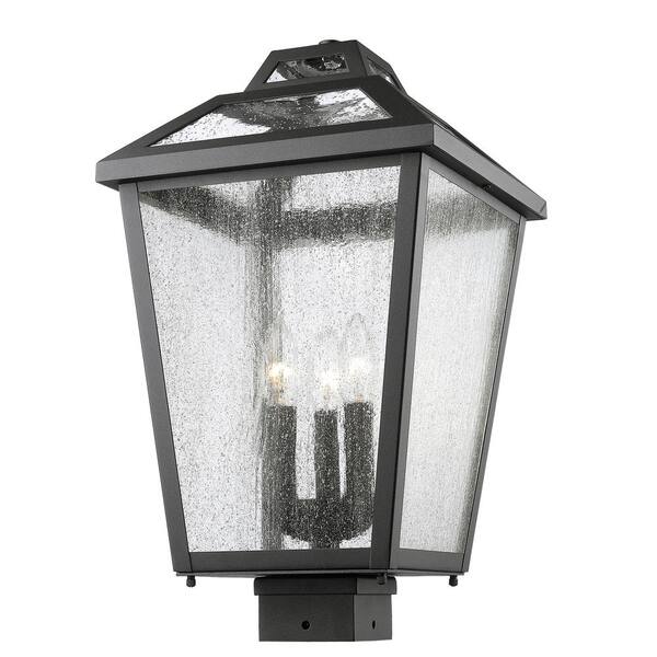 Bayland 19 in. 3-Light Black Aluminum Outdoor Hardwired Post Mount ...