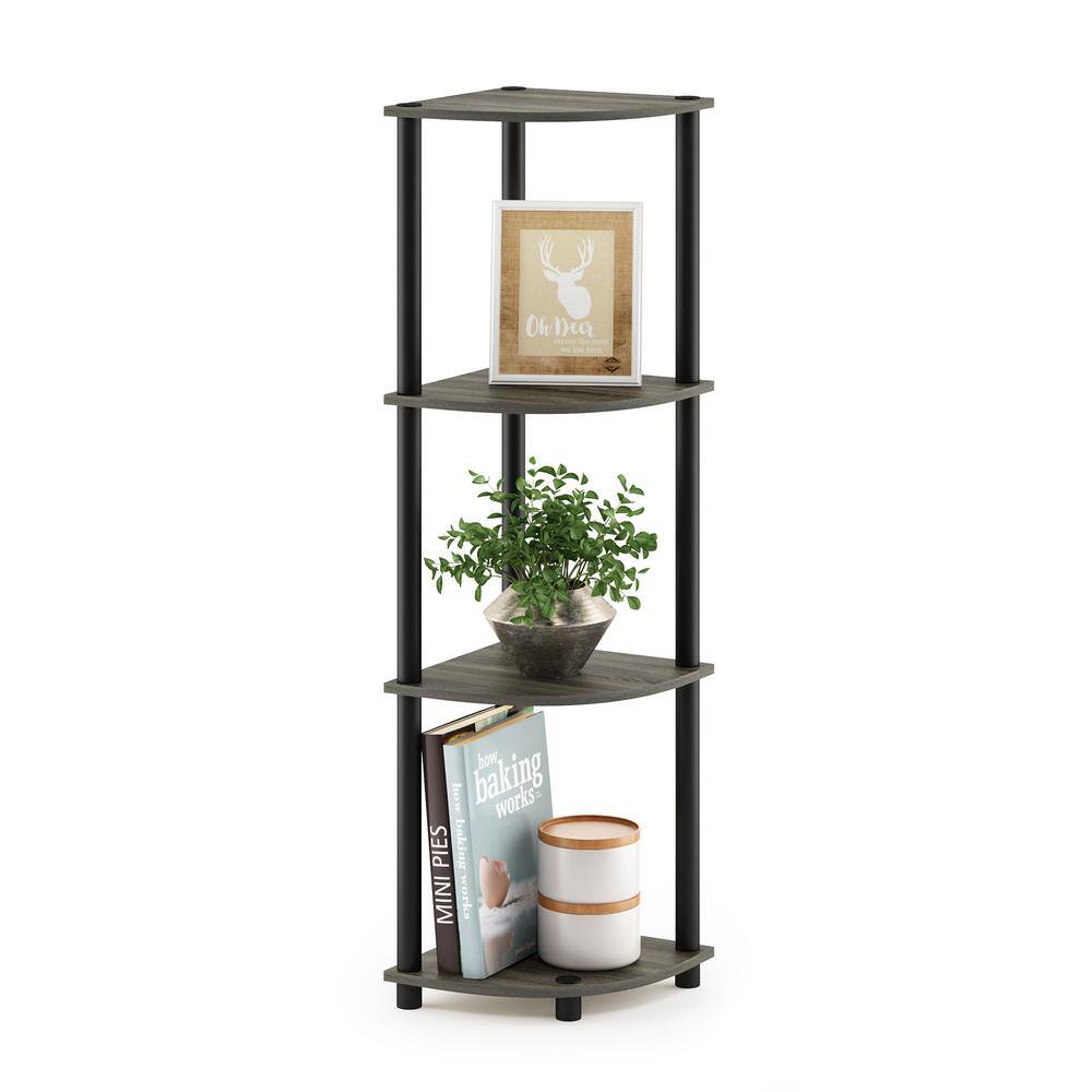 French Oak Gray and Black 4-Tier Corner Display Shelf