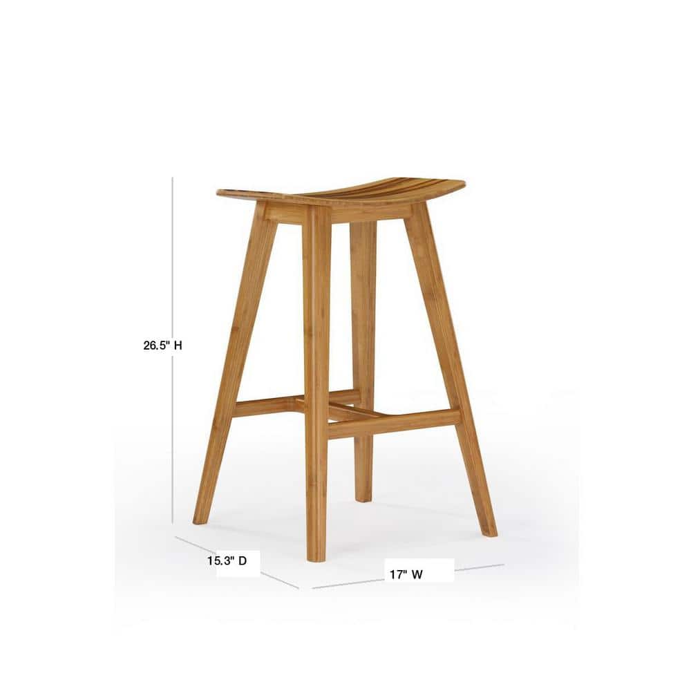 Caramelized Bamboo Saddle Counter Stool with Exotic Tiger Inlay