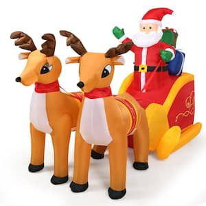 6 ft. Pre-lit LED Lights Santa Double Deer Christmas Inflatable with Waterproof Polyester Fabric