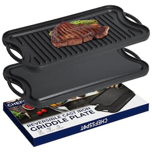 Preseasoned Cast Iron Reversible Griddle Plate Pan - Even Heat Distribution - Works on Oven, Stove, Grill and Fire