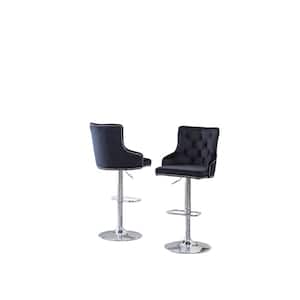 Alexa 40 in.-48 in. Black Adjustable Bar Stool Chair w/ Silver Chrome Base and Nail Head Trim (Set of 2)