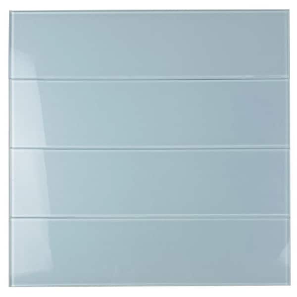 Metro 3 in. x 12 in. Peel and Stick Glossy Mint Blue Glass Subway Wall Tile (22 sq.ft./case)