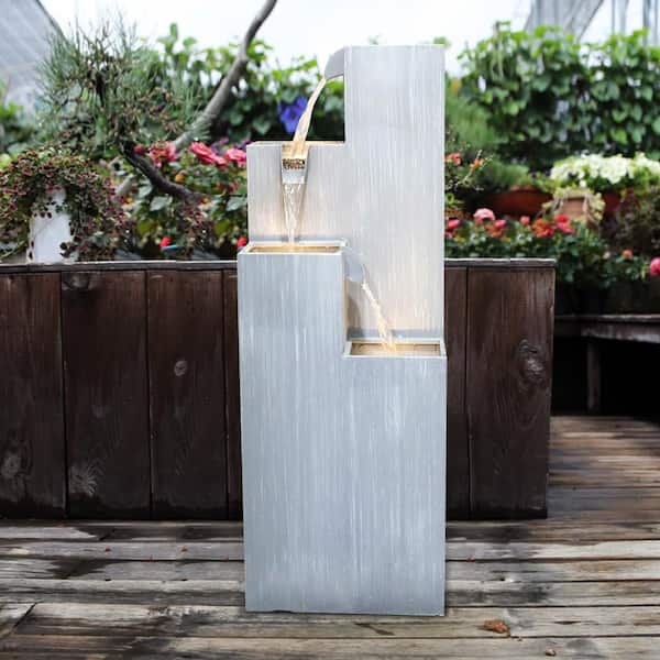 AUTMOON 31.4 in. H Metal Floor Indoor/Outdoor Water Fountain -Freestanding Fountain with LED Garden Backyard Home Balcony Office
