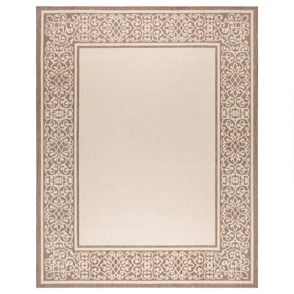 Gertmenian Paseo Tedo Sand and Havana 5 ft. x 7 ft. Border Indoor/Outdoor Area Rug