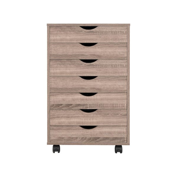 HOMESTOCK 7-Drawer Vintage Oak 34.2 in. H x 15.7 in. W x 18.8 in. D Wood Vertical File Cabinet