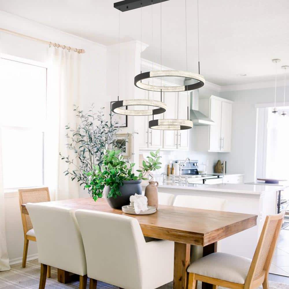 Black Modern 3-Tier LED Chandelier with Adjustable Suspension
