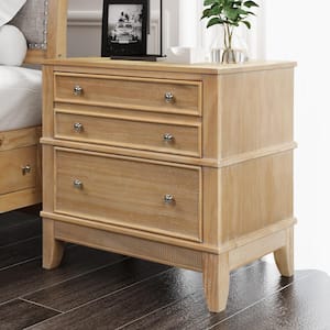 3-Drawer Natural Nightstand (26 in. H x 27.3 in. W x 17.3 in. D)