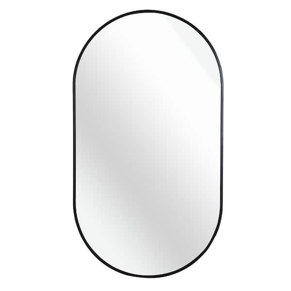 20 in. W x 28 in. H Black Oval Wall Mirror with Aluminum Frame-Shatterproof HD Glass for Modern Home Decor