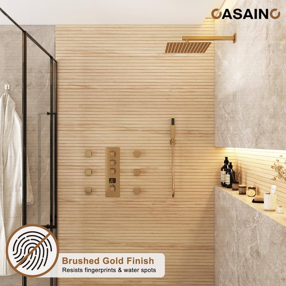 Brushed Gold Multi-head Wall Mounted Rain Shower System
