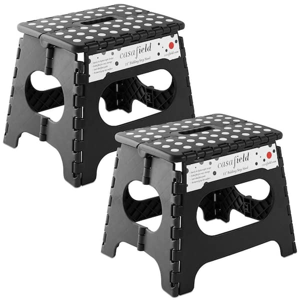 1-Step 11 in. Black Plastic Step Stool, (1.92 ft. Reach Height) 300 lb. Load Capacity, (Set of 2)