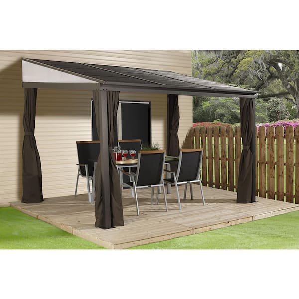 Sojag Portland 8 ft. x 12 ft. Dark Brown Wall Mounted Rustproof Aluminum Framed Gazebo
