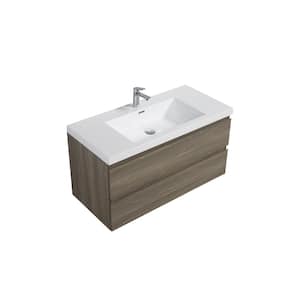 42 in. W Single Sink Wall-Mounted Ash Gray Bath Vanity With White Resin Top Unassembled