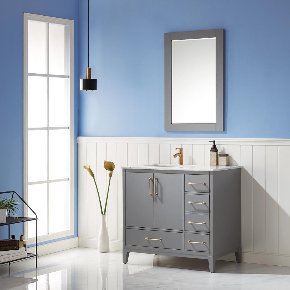 Ivy 24" Gray Wood Rectangular Bathroom Wall Mirror