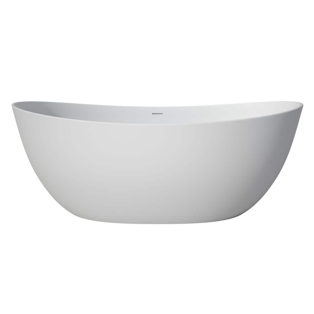 64.96 in. x 33.46 in. Solid Surface Stone Resin Flatbottom Freestanding Double Slipper Soaking Bathtub in Matte White price history on PriceWatchPro