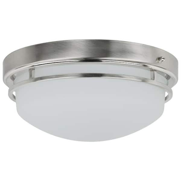 Sunlite 13 in. 1-Light Brushed Nickel Frosted Glass Dome LED Flush Mount, Warm White 3000K