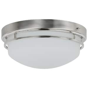 15 in. 1-Light Dimmable Brushed Nickel Double Band White Frosted Shade LED Ceiling Flush Mount 3000K Warm White