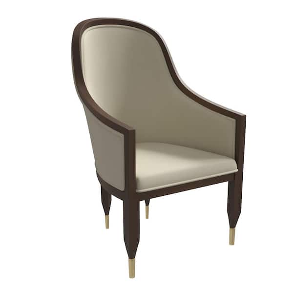 Leisuremod Modern Leather Dining Chair Kitchen Accent Assembled Armchairs with Rubberwood Frame Belle Collection in Light Taupe