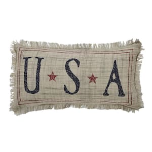 My Country Khaki Navy Patriotic Red Americana USA 7 in. x 13 in. Throw Pillow