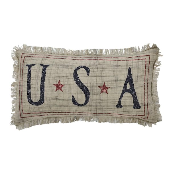 VHC BRANDS My Country Khaki Navy Patriotic Red Americana USA 7 in. x 13 in. Throw Pillow