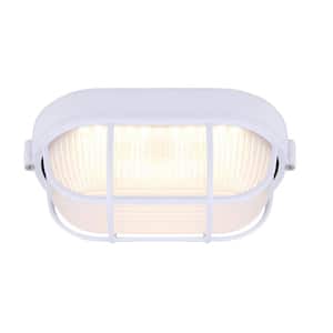 1-Light White LED Outdoor Flush Mount Light with Frosted Glass