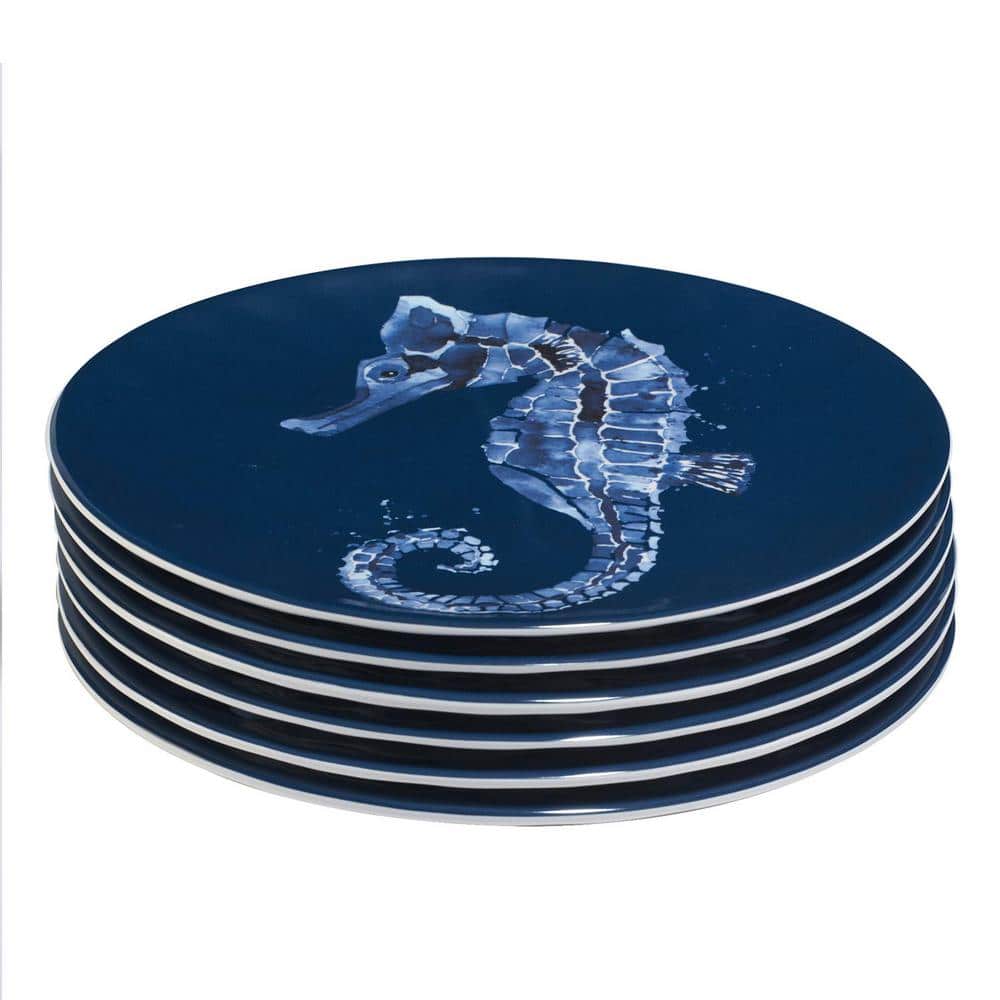 Sea Life Blue Melamine 9" Salad/Dessert Plates Set of 6