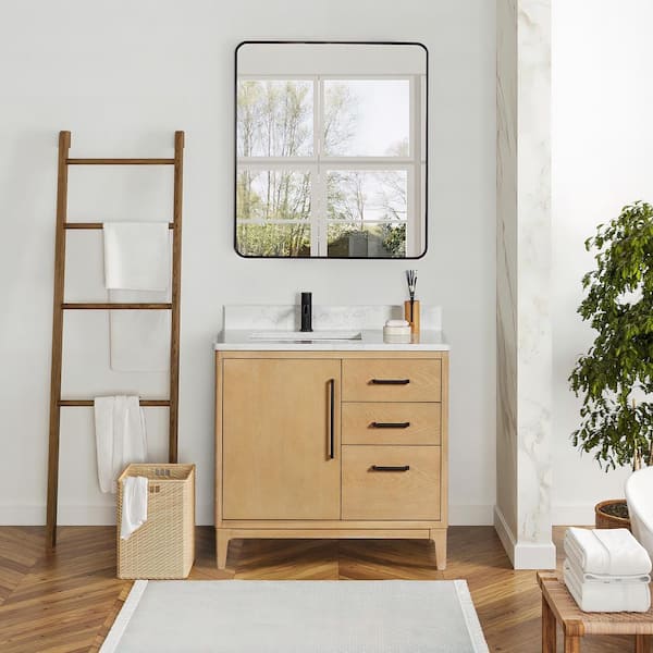 ROSWELL Gara 36 in. W x 22 in. D x 33.9 in. H Single Sink Bath Vanity in Grey with White Grain Composite Stone Top