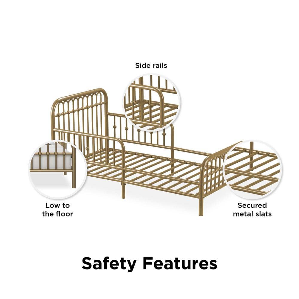 Classic Gold Metal Arched Toddler Bed with Safety Rails